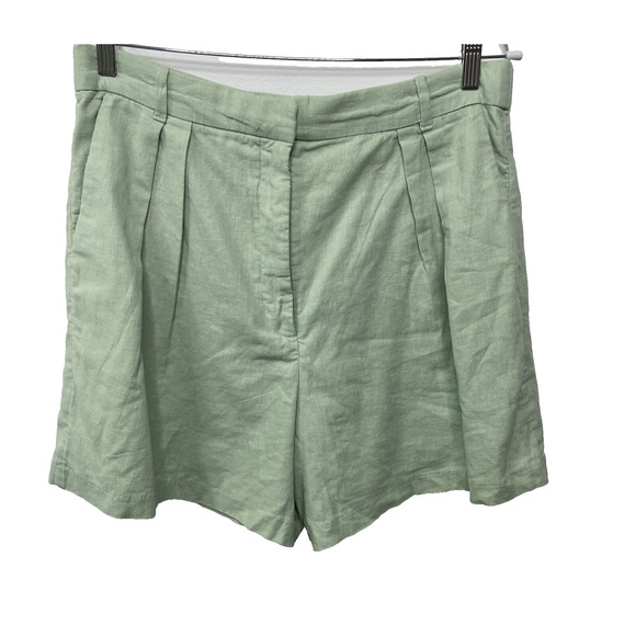 Abercrombie & Fitch AF Relaxed Green Linen Blend Pleated Shorts NWT Preppy L‎ - Picture 1 of 12
